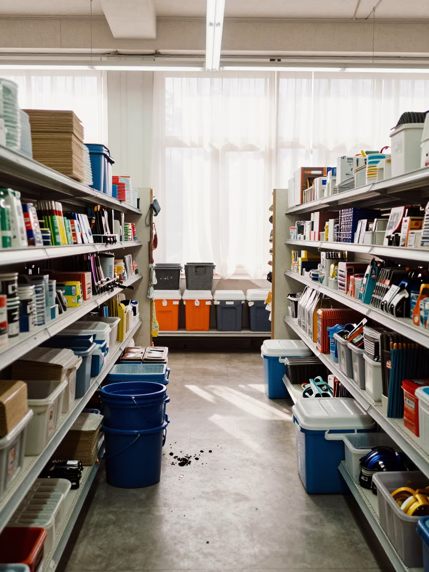 Winter Retail Shipping Bin in Kyiv Aisle in inside a bright retail aisle in Kyiv
