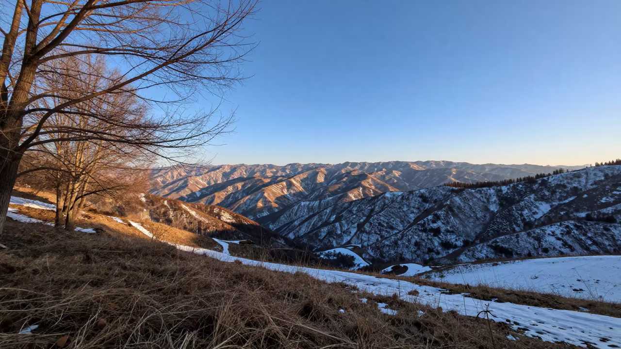Winter Ridge Above Almaty Foothills in from a ridge above layered foothills near Almaty