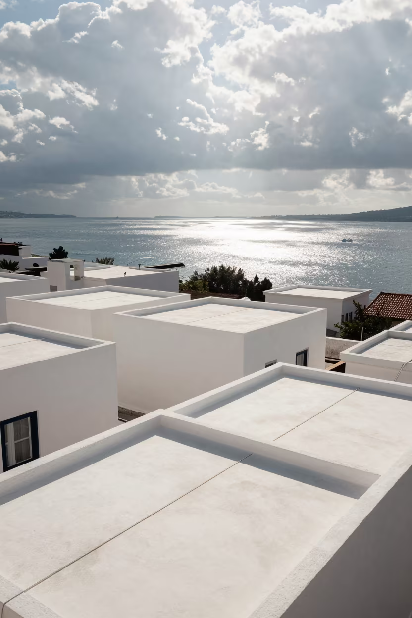 Winter Rooftops Bodrum Aerial View in high above patterned rooftops near Bodrum