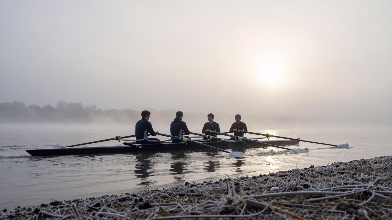 Winter Rowing Shell on Misty Water Near Kosice in near Košice