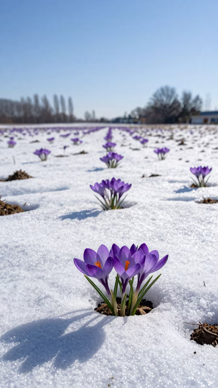 Winter Saffron Crocus Bloom Near Dortmund in near Dortmund