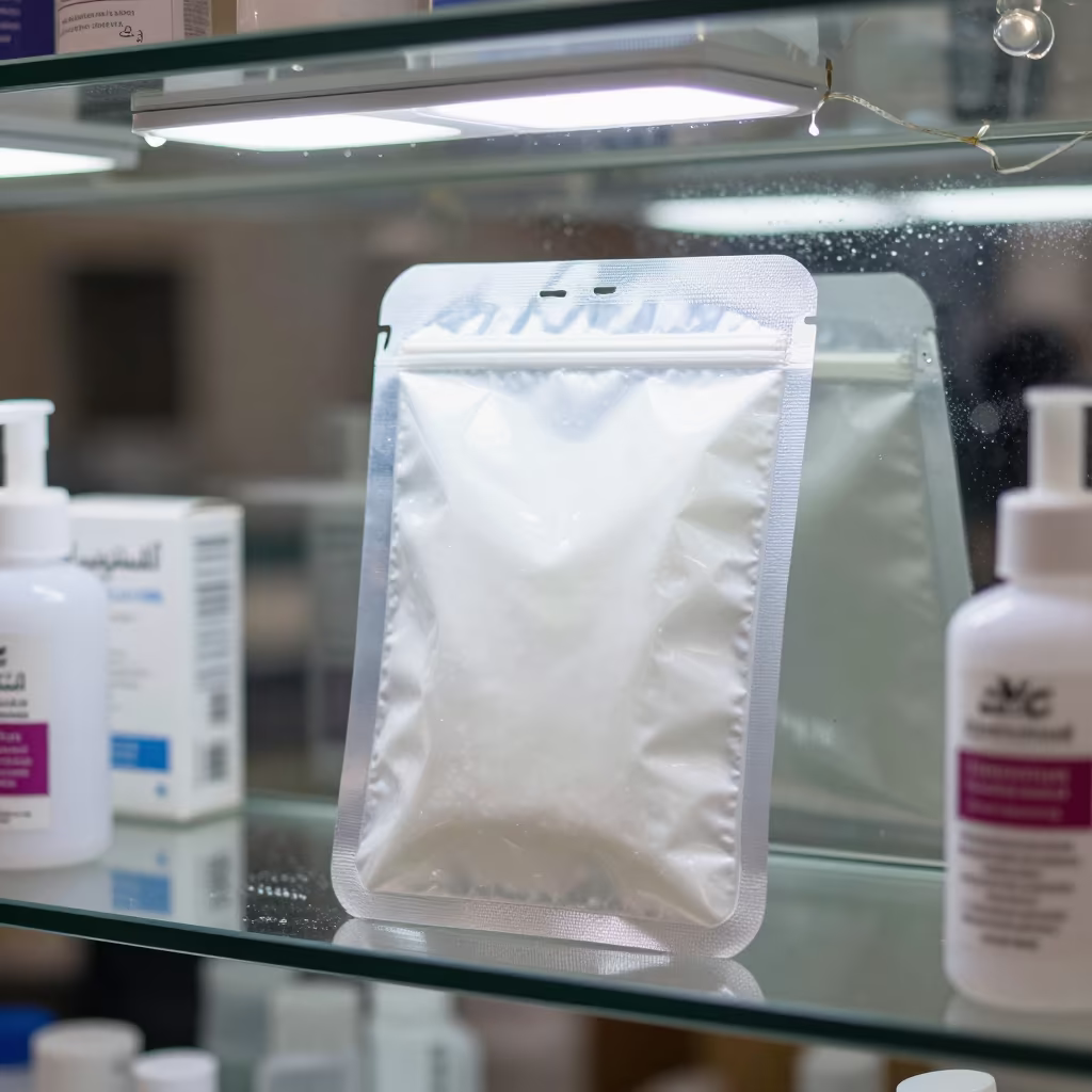 Winter Salon Reset Facial Pouch on Glass in in a beauty supply area under white LEDs near Kafr el-Sheikh