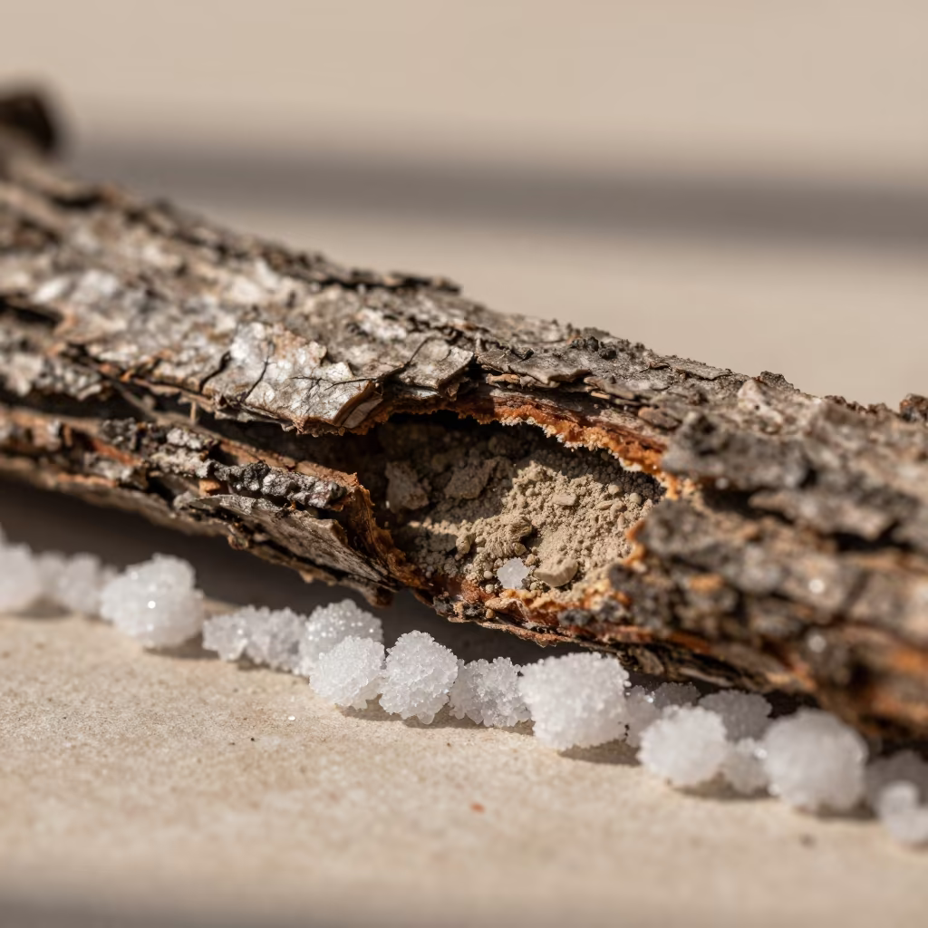 Winter Salt Pan Bark Fissure Pristina in on salt crystals along a pan rim in Pristina