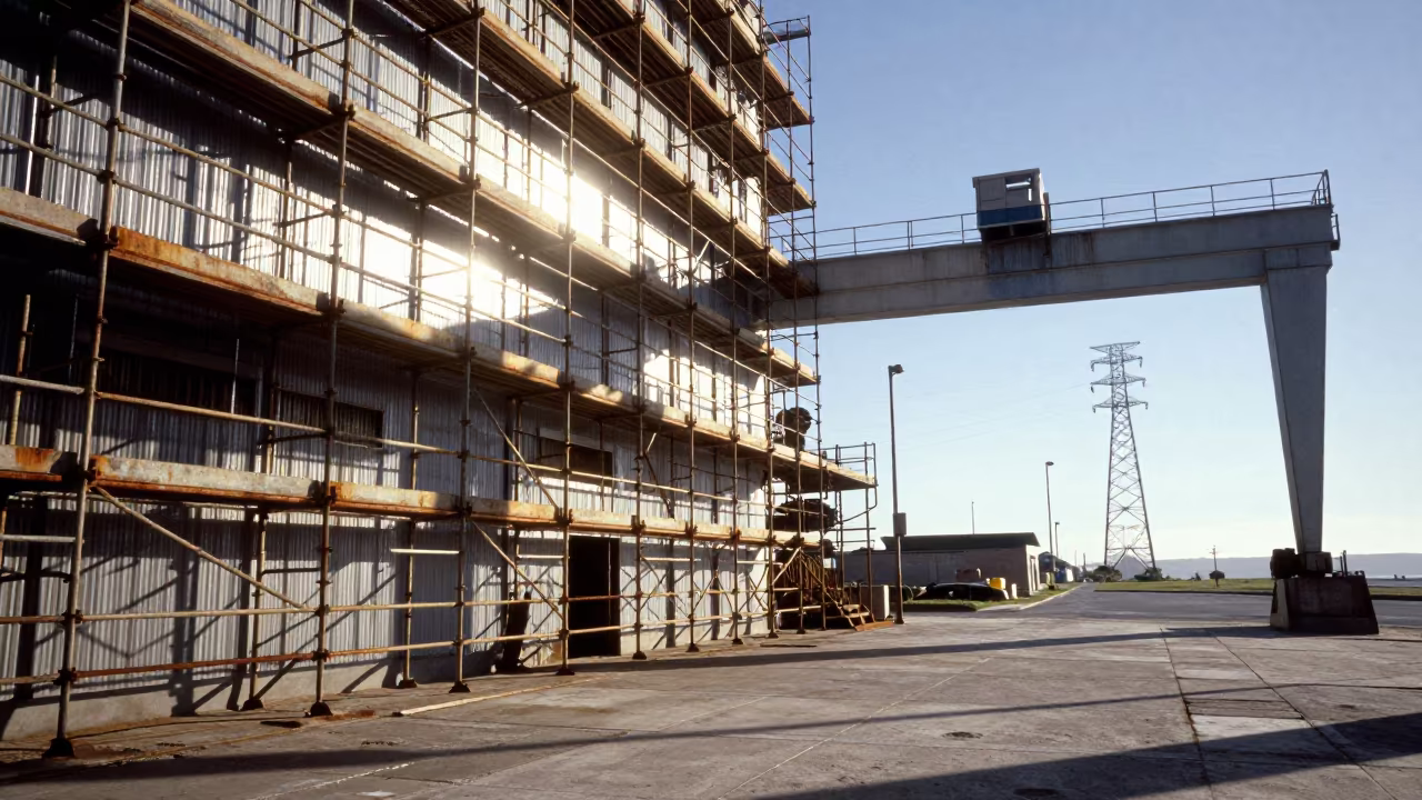 Winter Scaffolding Under Coastal Gantries Mar del Plata in under gantries and utility towers near Mar del Plata