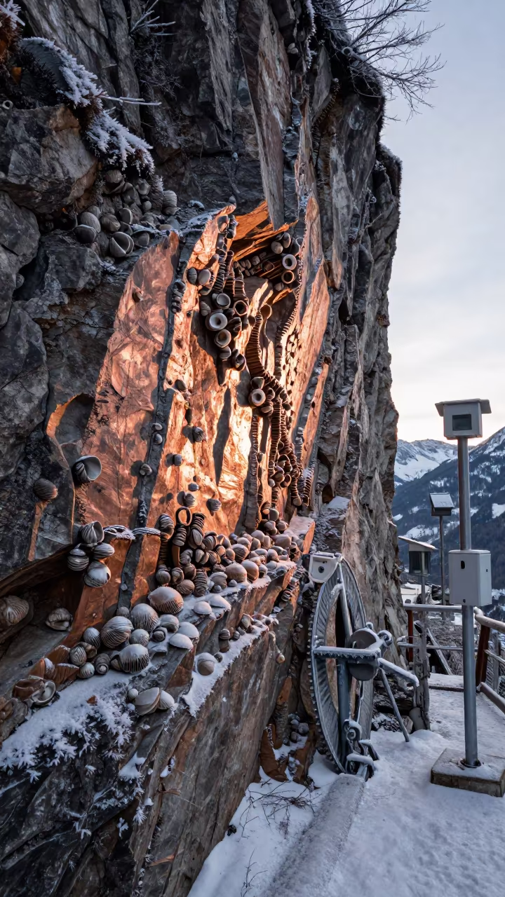 Winter Shale Cliff Erosion Detail Before Dusk in near Innsbruck