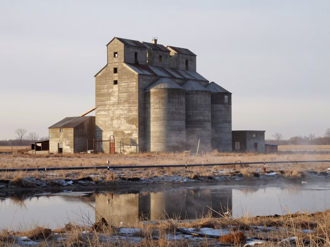 Winter Silo Reflected in Water Prairie Sky in near Cambridge