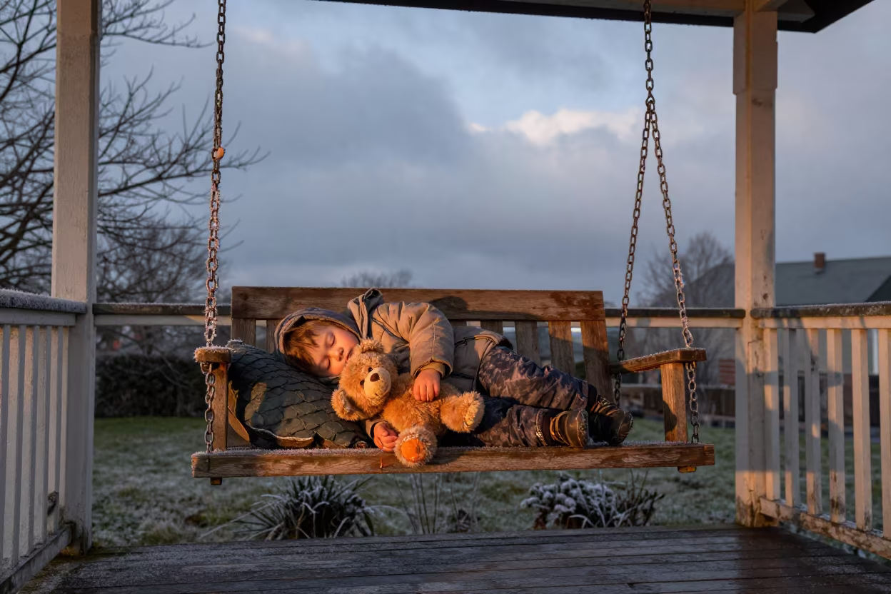 Winter Sleep on Belfast Porch Swing in in Belfast