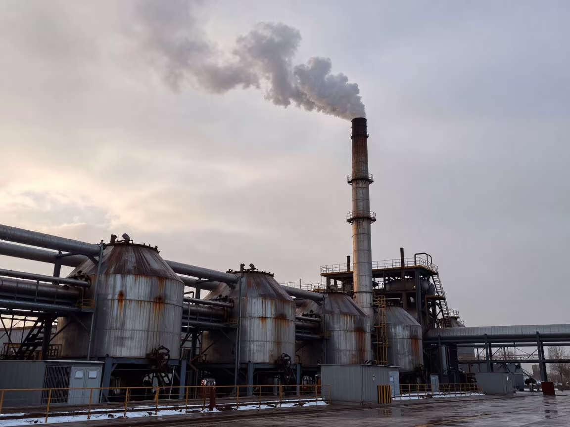 Winter Smoke from Industrial Kiln Chimney in beside a blast furnace near Medina
