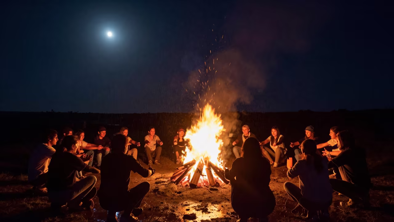 Winter Solstice Bonfire Under Los Guayos Night Sky in under the clearest stretch of sky near Los Guayos