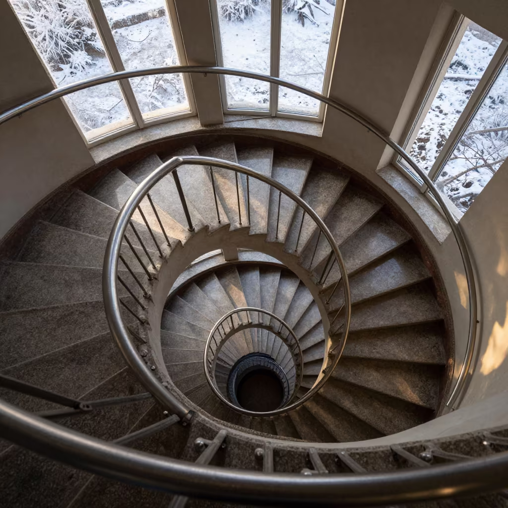 Winter Staircase Spiral Skylight Pecs in inside a skylit passageway near Pecs