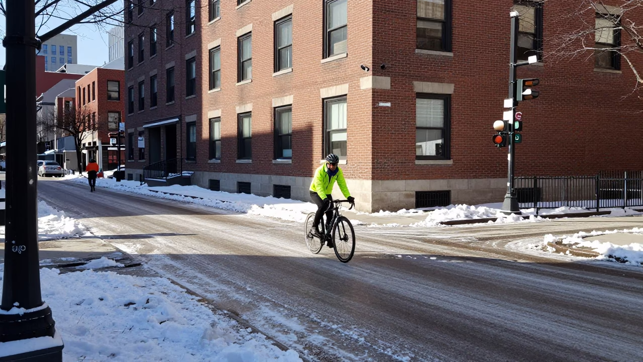 Winter Street in Chicago in in Chicago, Illinois, United States