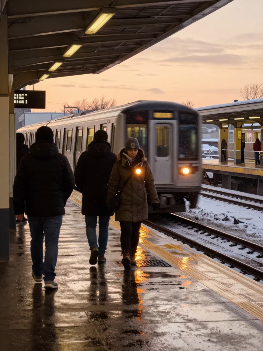 Winter Subway Train Golden Hour Motion Blur in near Mary