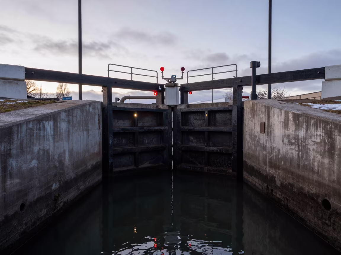 Winter Sump Tunnel Reflection at El Paso Lock in at a canal lock chamber near El Paso