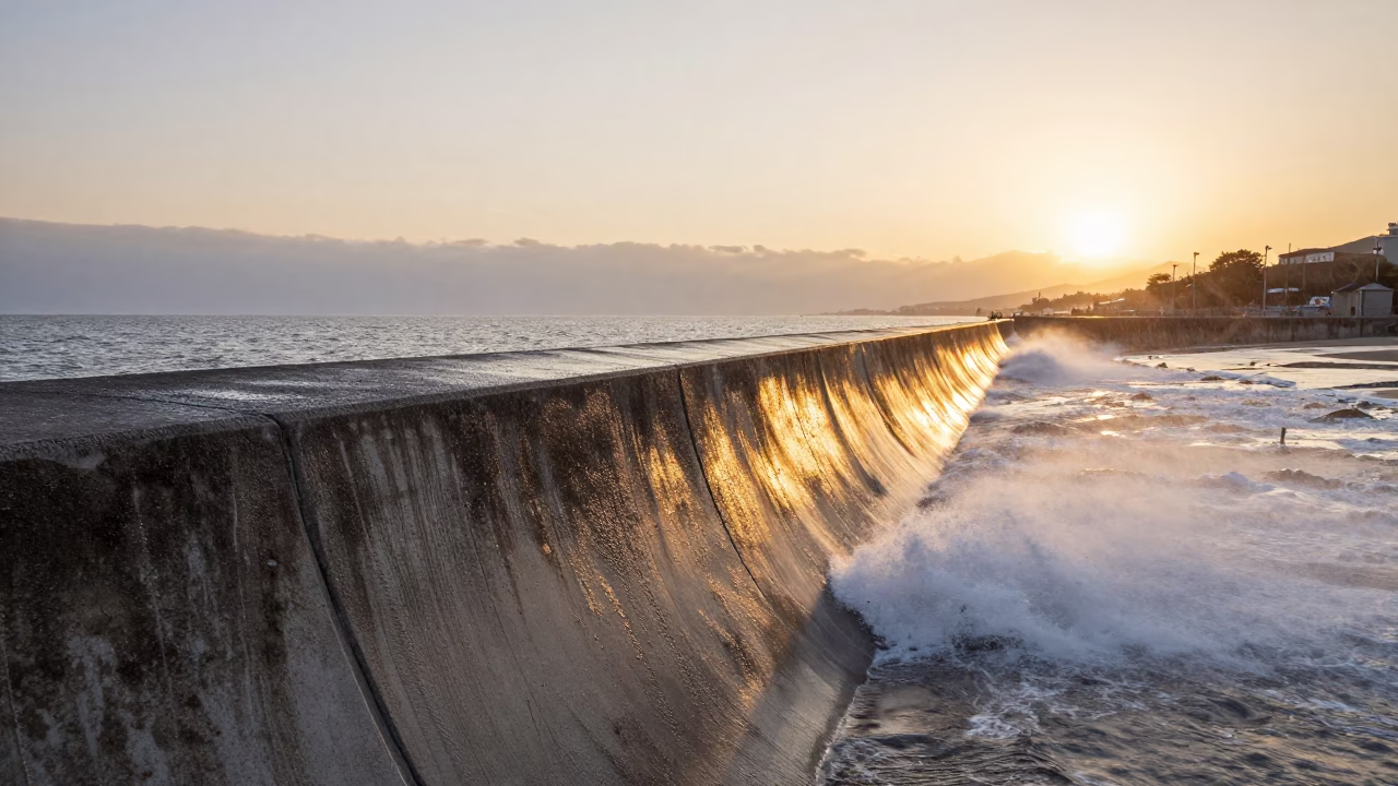 Winter Sun on Japanese Hydro Spillway in beside a hydroelectric intake in Japan