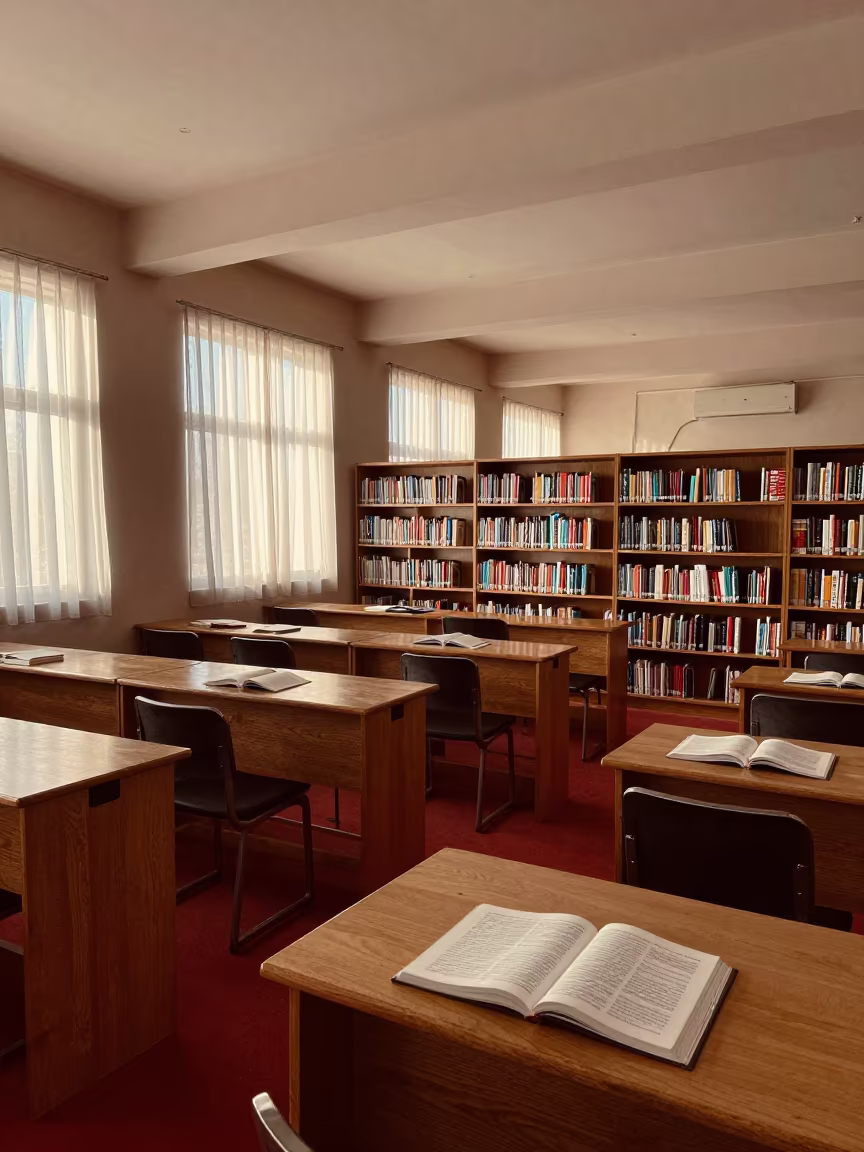 Winter Sunlight in Jizan School Library Hall in in a lecture hall before the crowd arrives in Jizan
