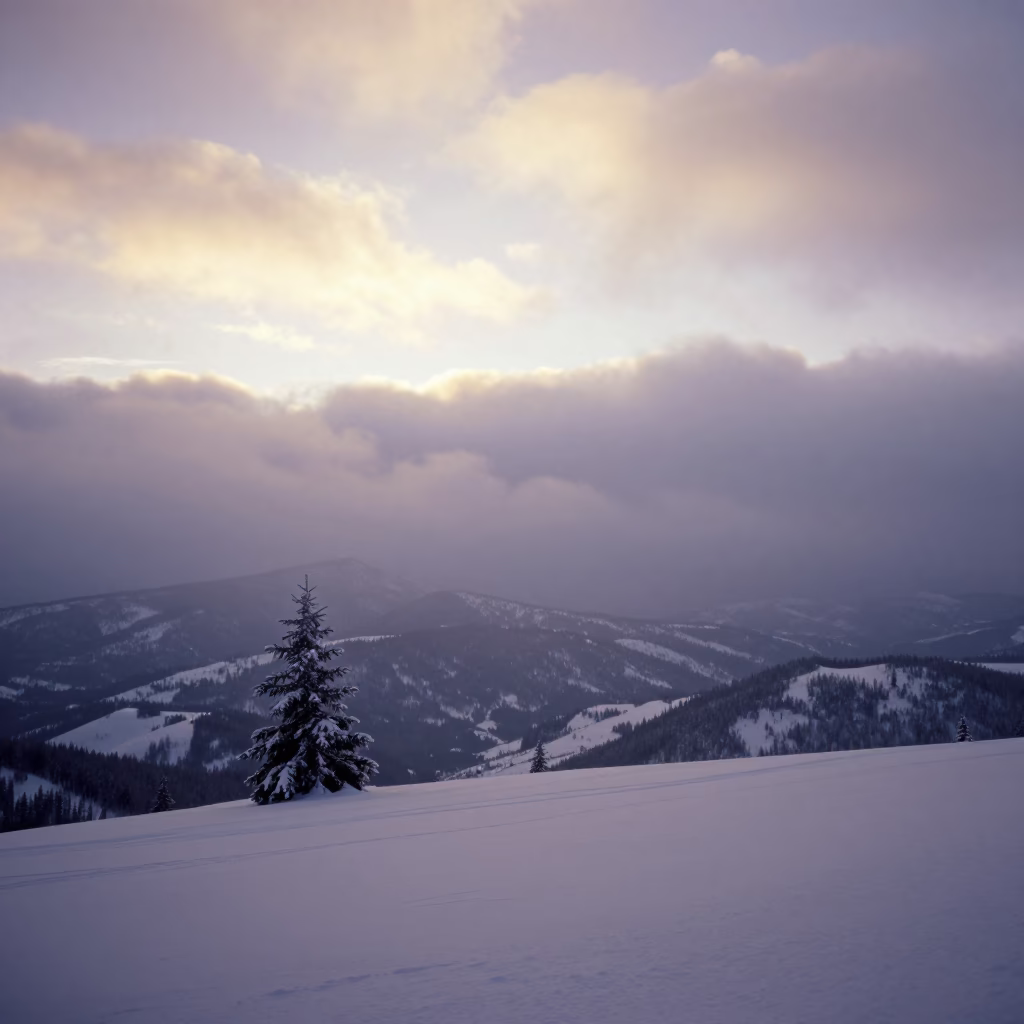 Winter Sunrise Over Alberta Mountain Ridge in from a ridge above layered foothills in Alberta