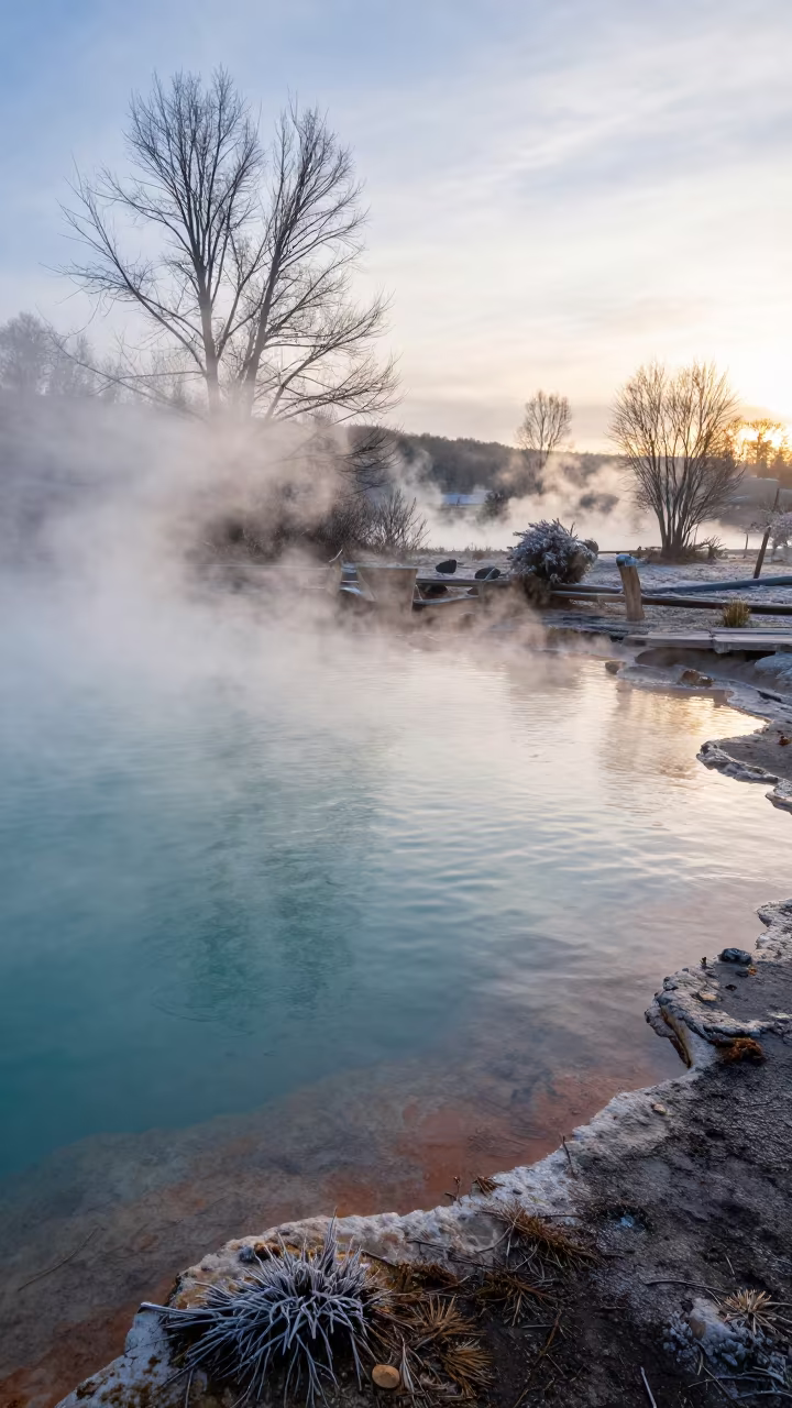 Winter Sunrise Steam Over Loire Valley Hot Spring in in the Loire Valley