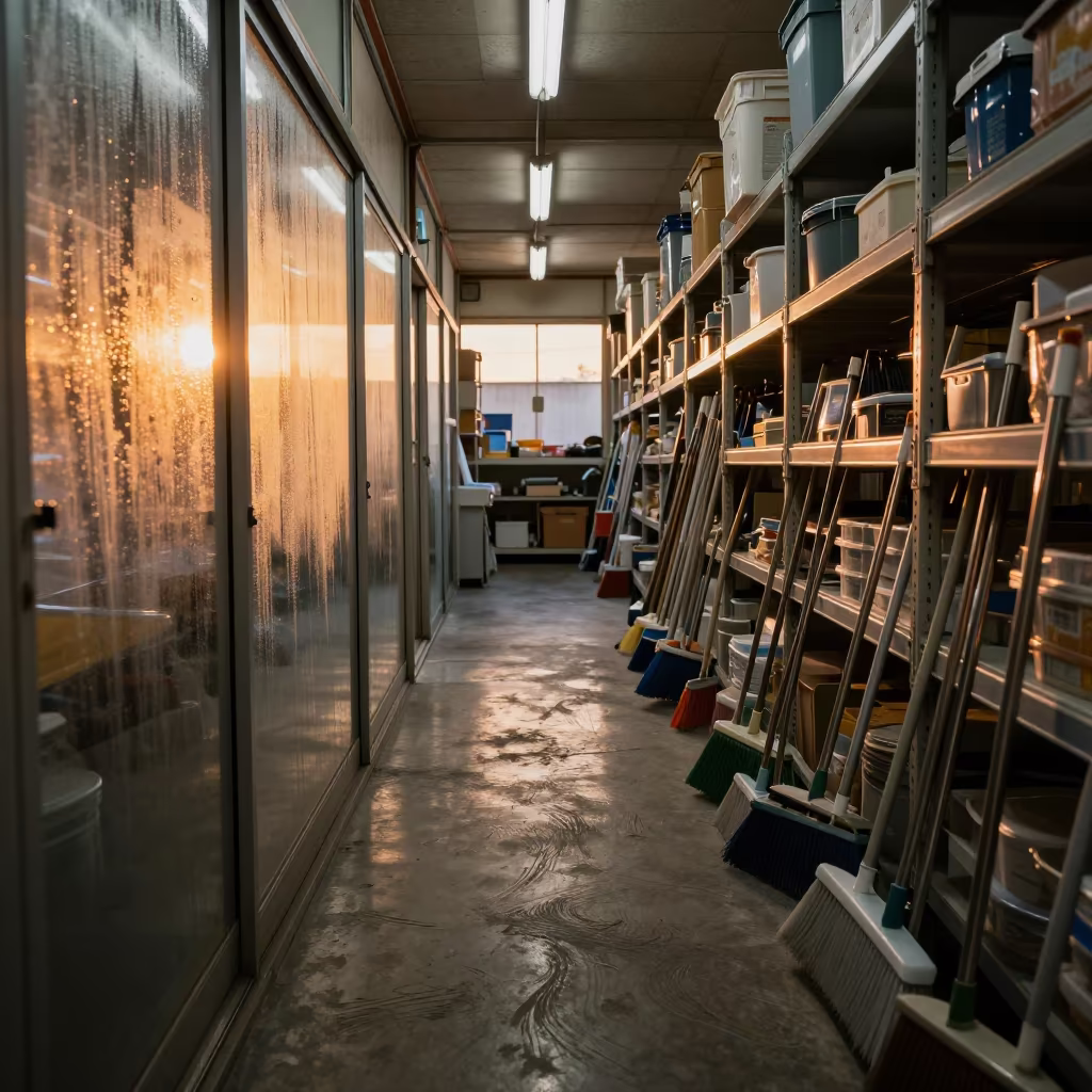 Winter Sunset in Fukuoka Dock Broom Closet in inside a chilled distribution bay in Fukuoka