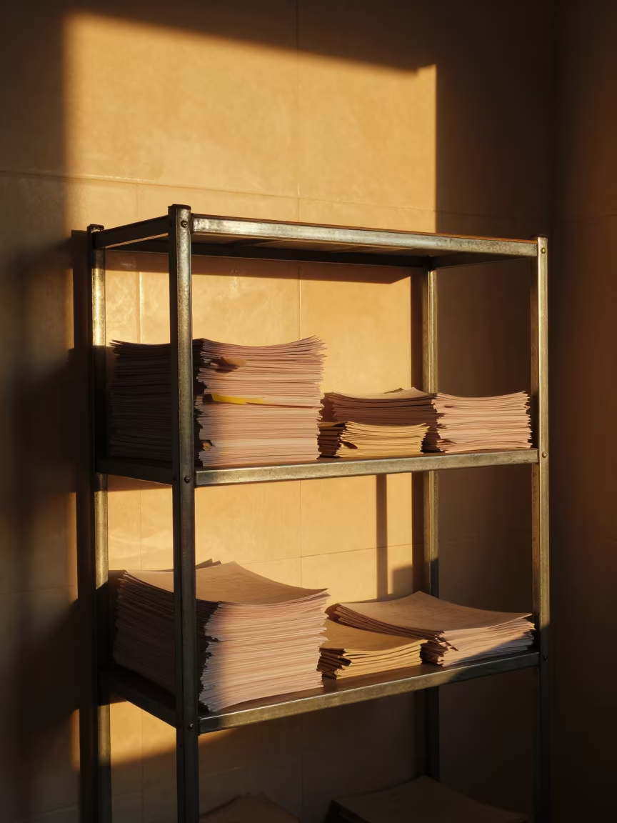 Winter Sunset Paperwork Shelf Grooming Bay Mashhad in inside a grooming bay in Mashhad
