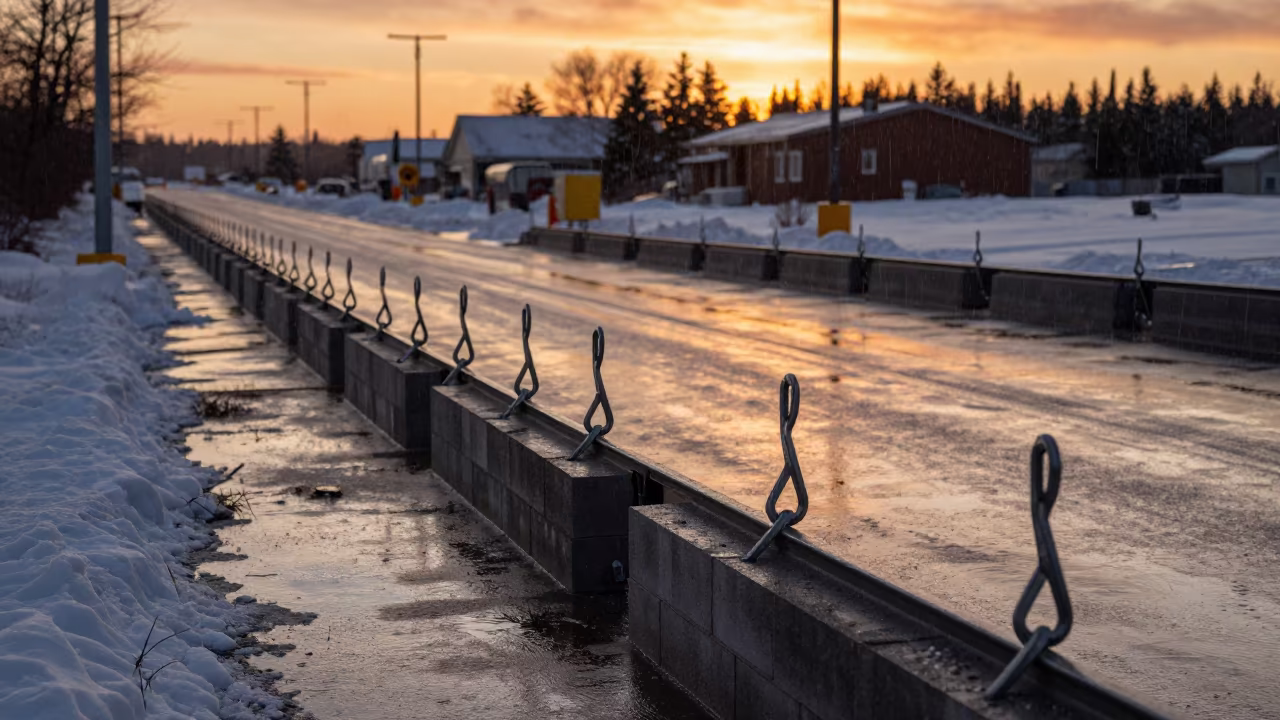 Winter Sunset PT Belt Rail Alberta Checkpoint in at a checkpoint lane in Alberta