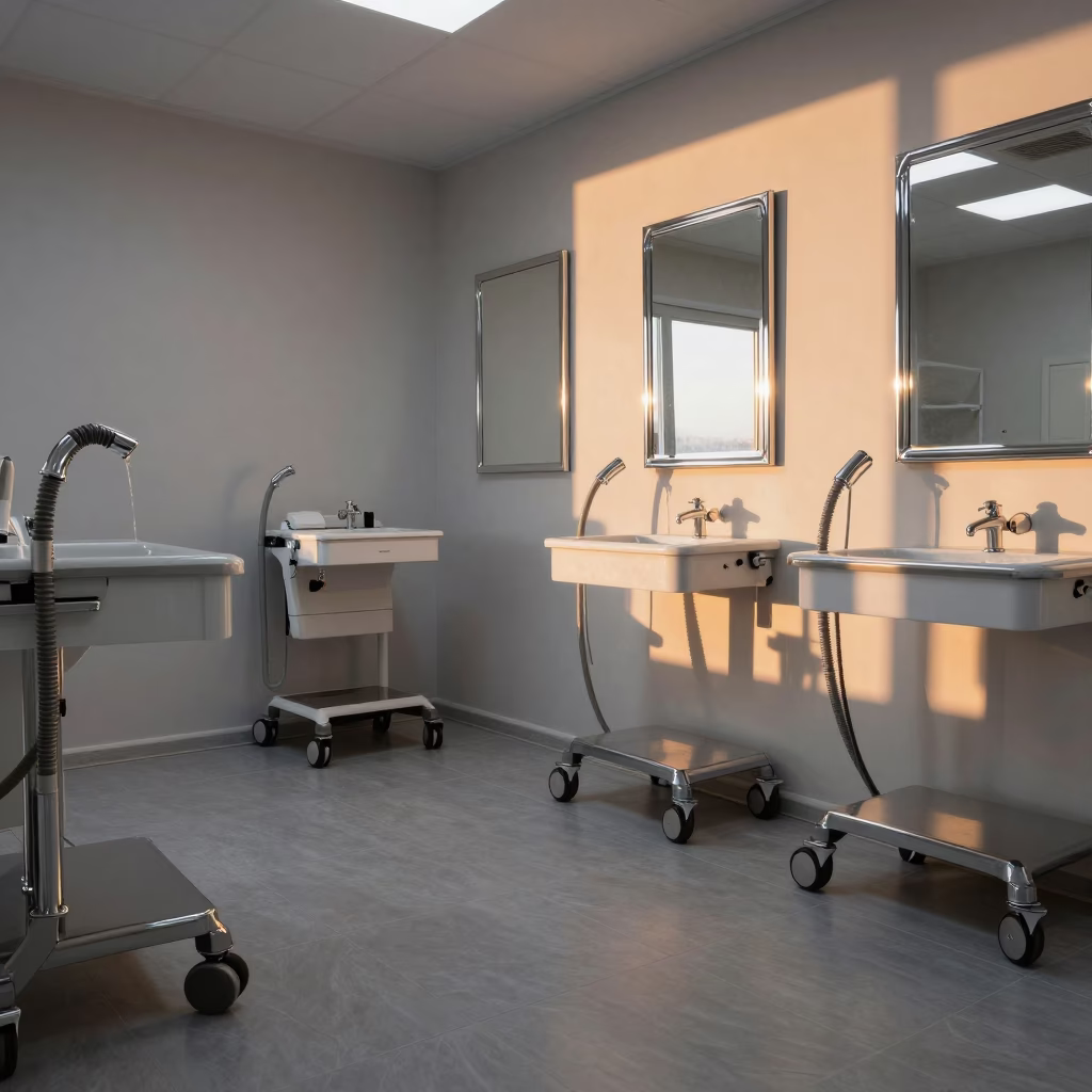 Winter Sunset Reflections on Skincare Hose Hook in inside a skincare treatment room in Novosibirsk