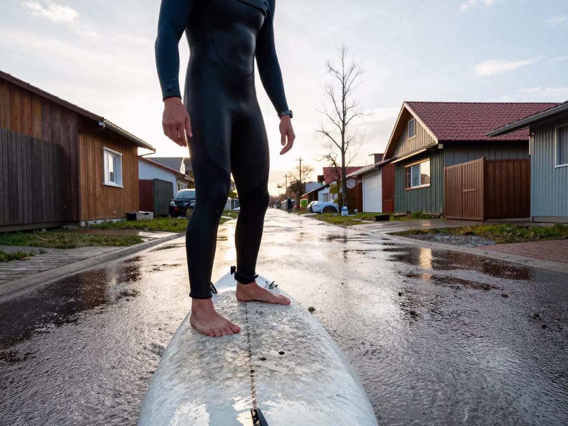 Winter Surfer Budapest Lane Late Afternoon in in a village lane near Margaret Island, Budapest