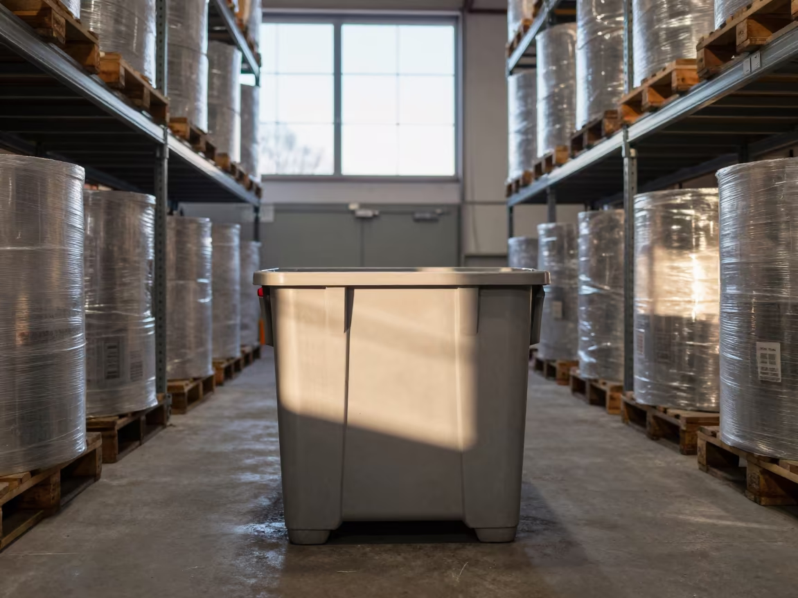 Winter Tail Clip Bin in Symmetrical Warehouse Light in inside a cross-dock lane in Kadriorg, Tallinn