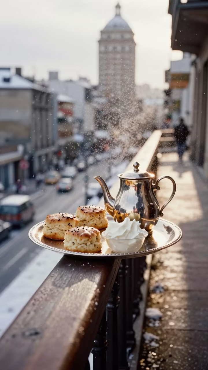 Winter Tea on Montevideo Pier Railing in on a pier railing near Montevideo