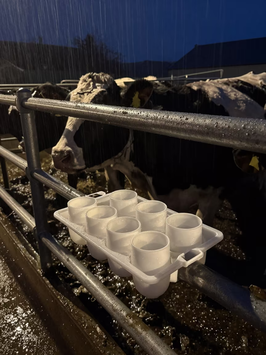 Winter Teat Dip Tray in Northern Ireland Corral in inside a ranch corral in Northern Ireland