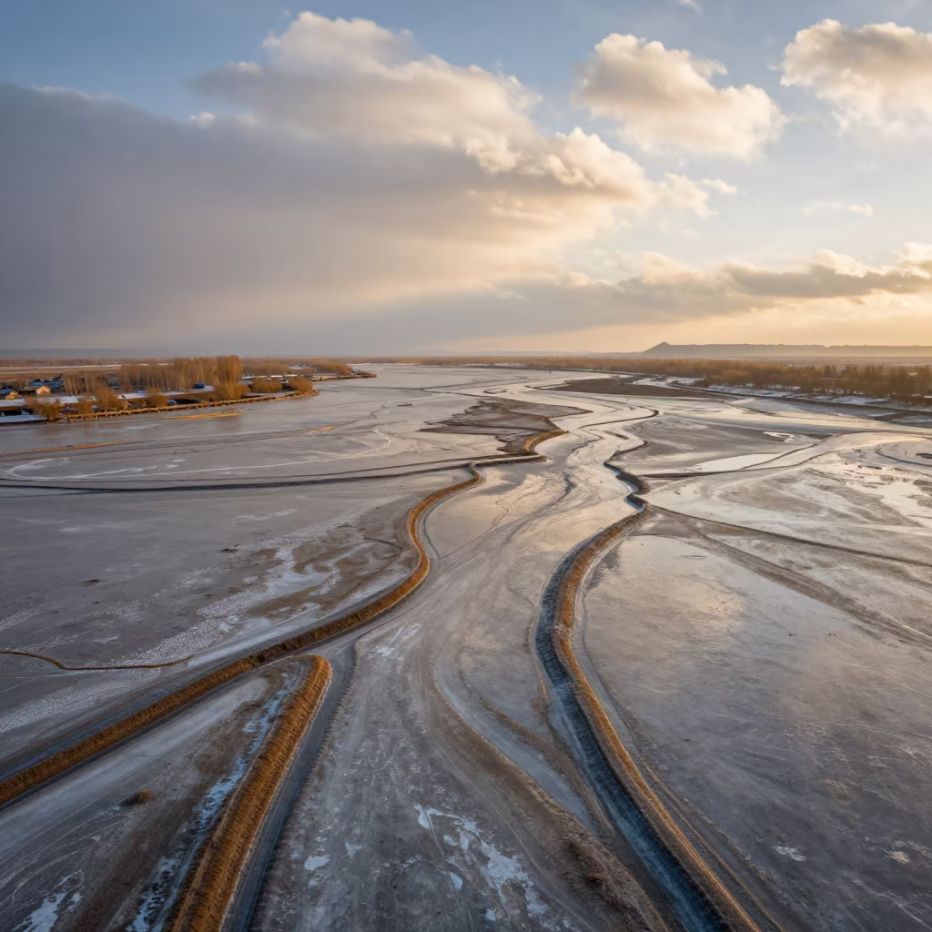 Winter Tidal Flats Near Skardu River Meanders in far above river meanders near Skardu