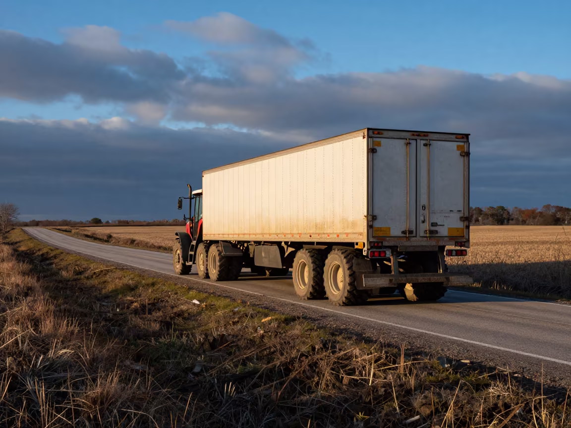 Winter Tractor Trailer Switchback Houston Rim Light in along a switchback approach near Houston