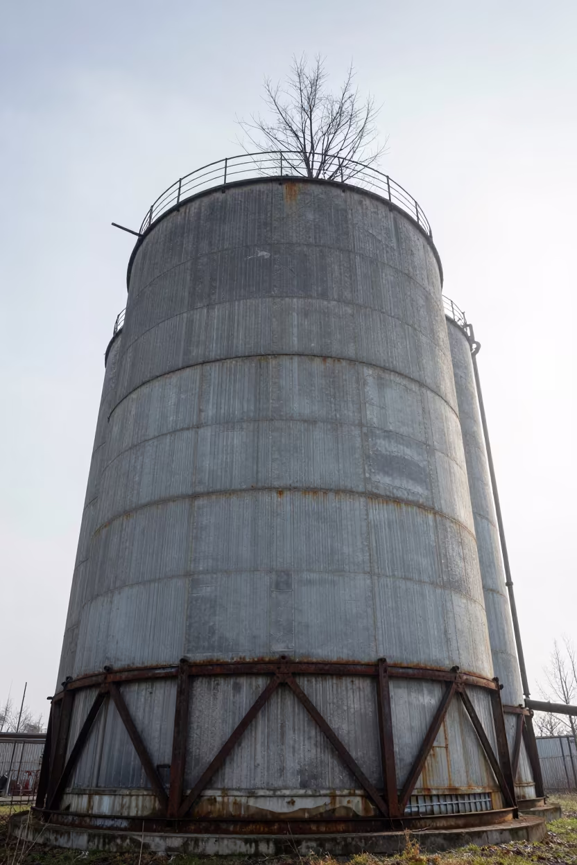 Winter Tree in Abandoned Budapest Grain Silo in near Budapest