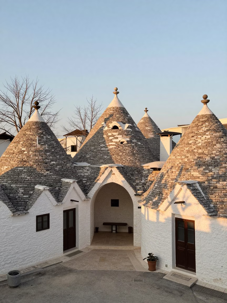 Winter Trullo Cluster in Termez Atrium in inside a vaulted atrium near Termez