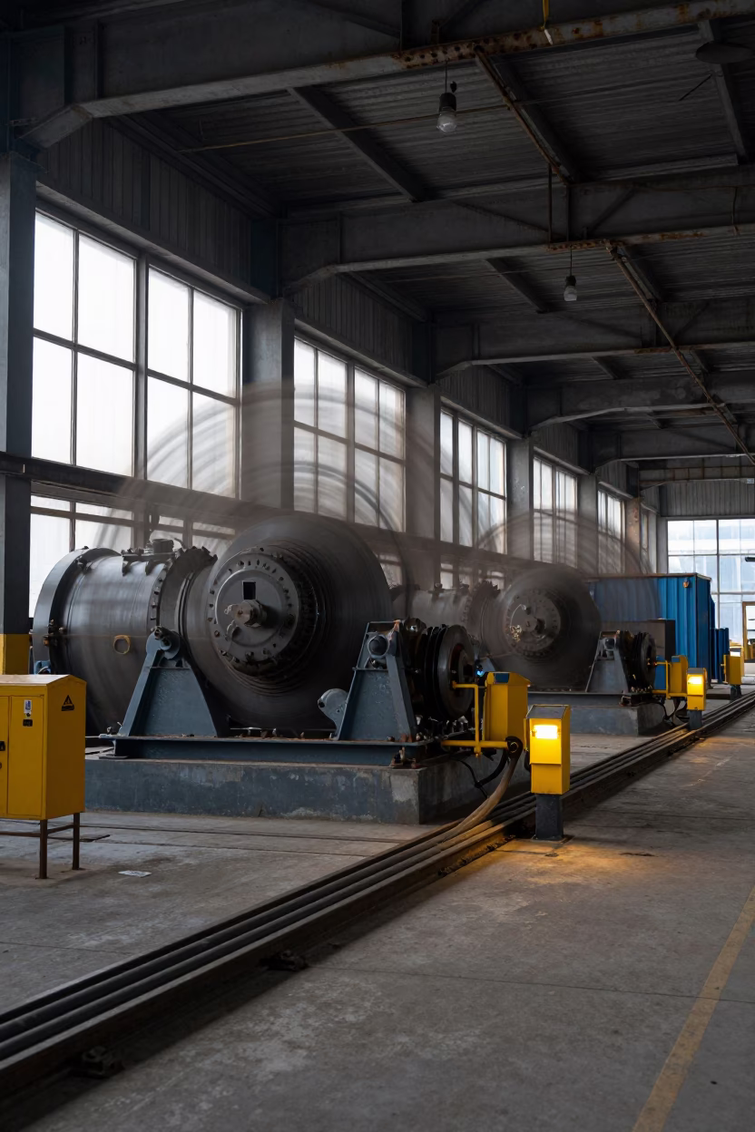 Winter Turbine Hall Generator Sidelight Chongqing in at a rail yard near Chongqing