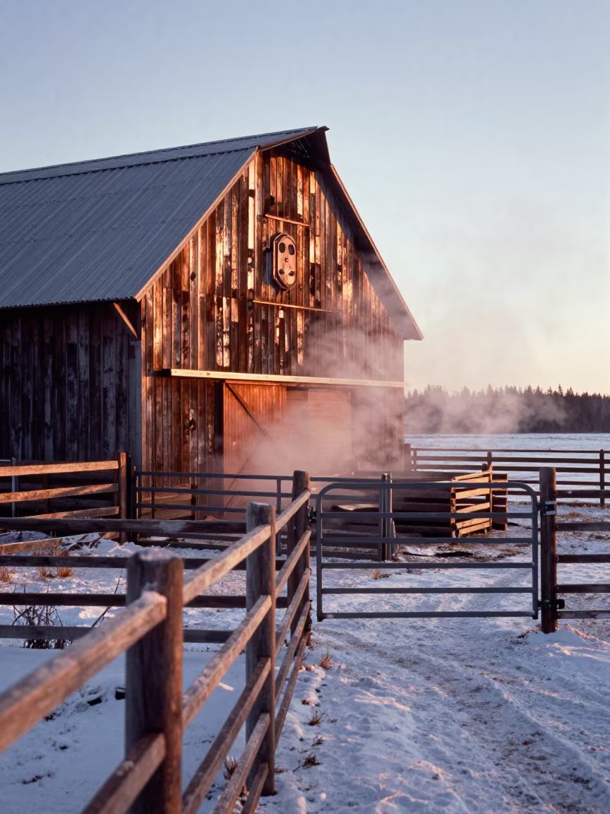 Winter Turkey Barn Ventilation Wall Canada in beside a pasture gate in Canada