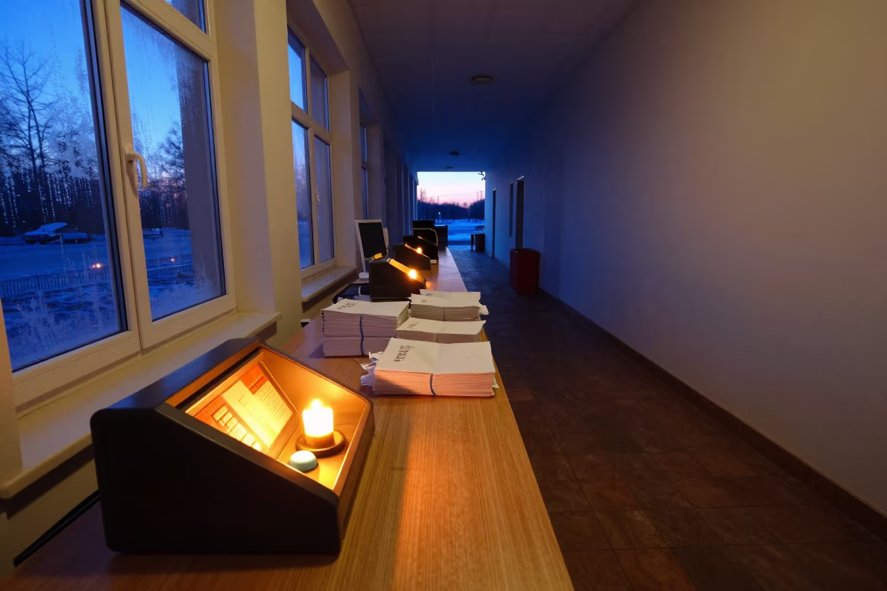 Winter Twilight Clicker Tray at Rybnik Cash Wrap in at a cash wrap counter with bags stacked nearby near Rybnik