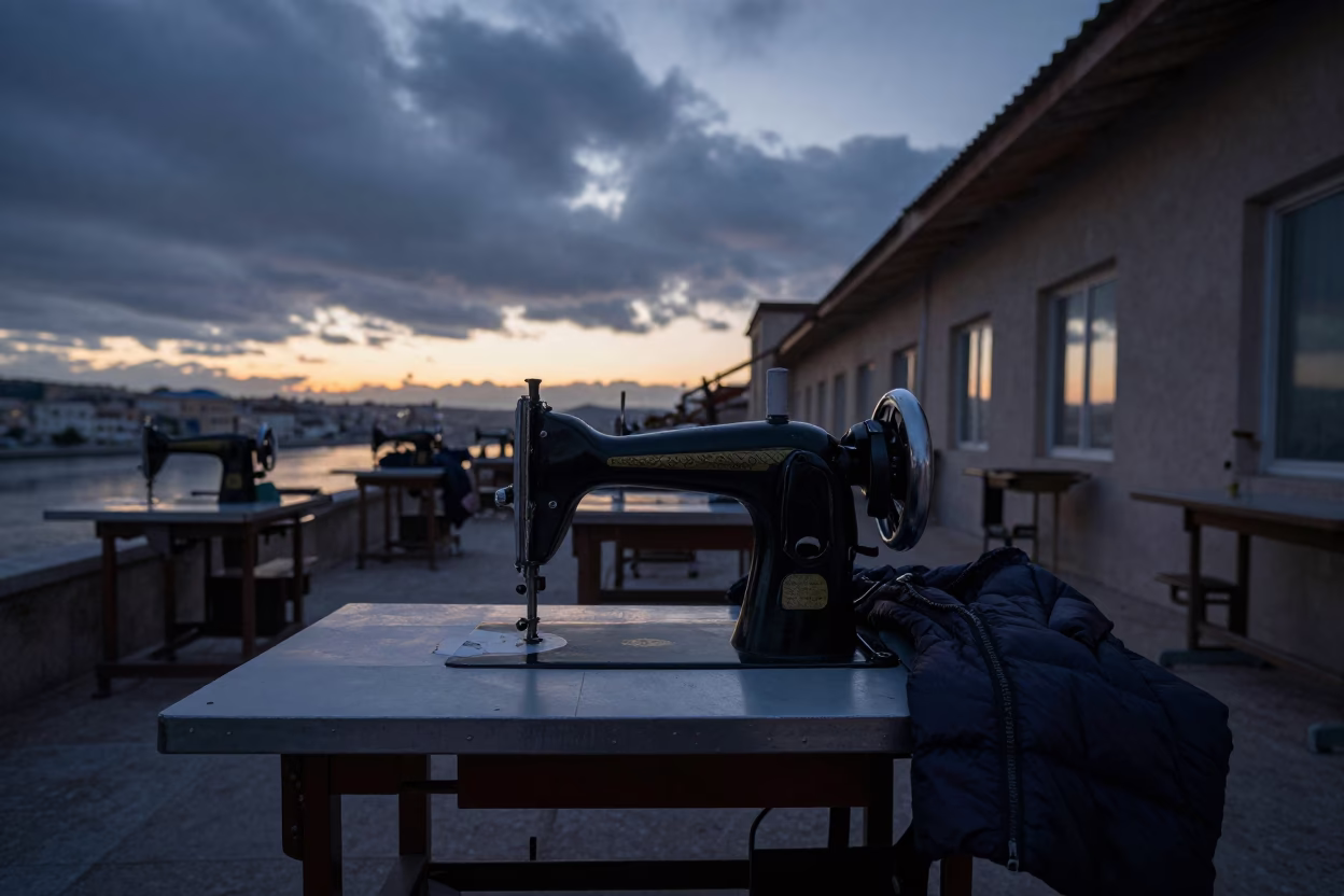 Winter Twilight Sewing Machine Backstage Amman in in a backstage changing corridor near Amman