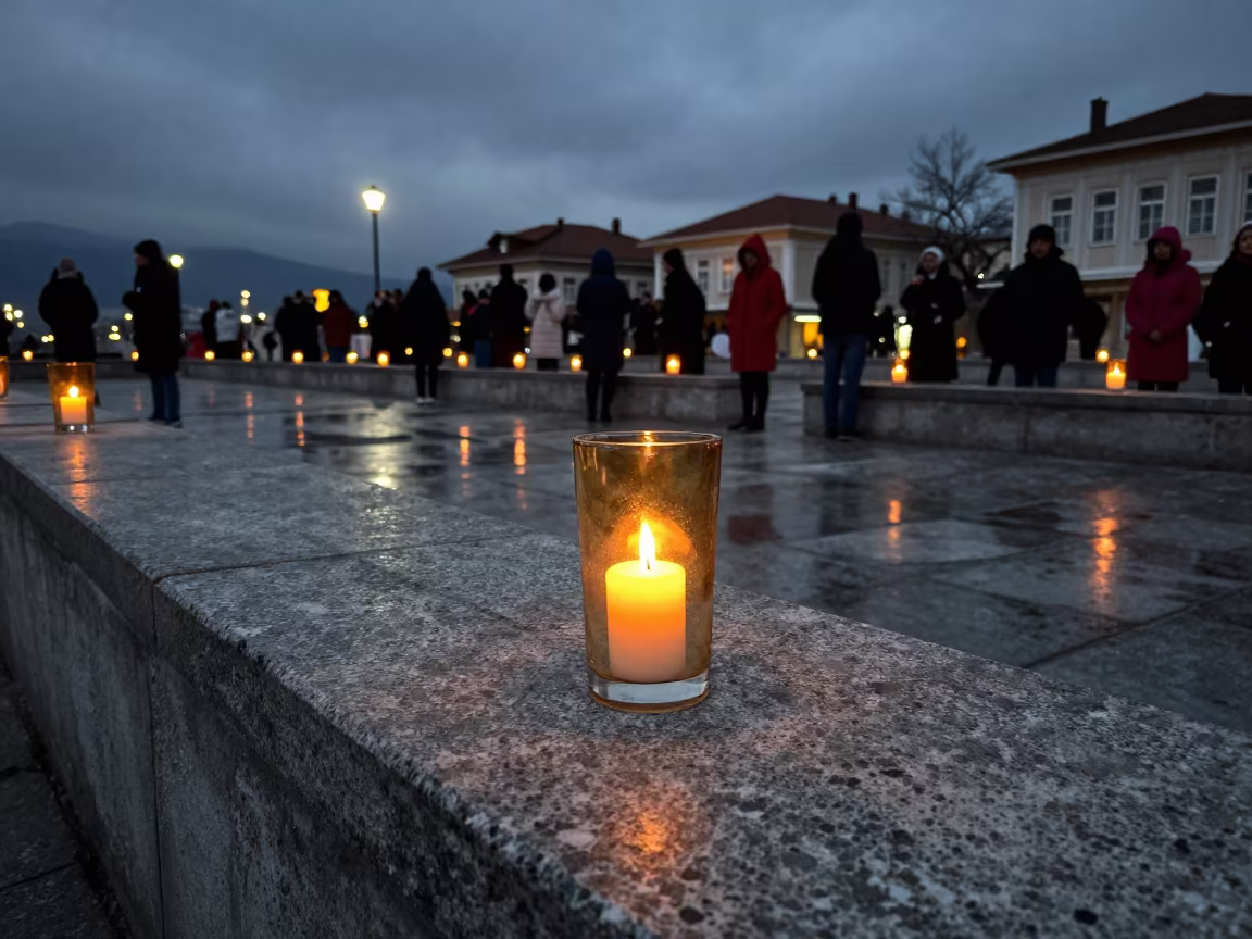 Winter Vigil Transparent Candle Trabzon Square in along barricaded protest routes in Trabzon
