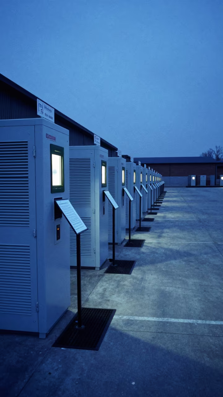 Winter Warehouse Charging Lane with Blue Monitor Light in inside a warehouse aisle near Bursa