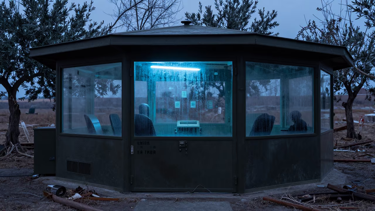 Winter Watchtower Command Post Olive Grove Twilight in inside a command post near Siirt