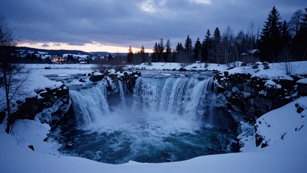 Winter Waterfall Plunge Pool Austria Blue Hour in in Austria