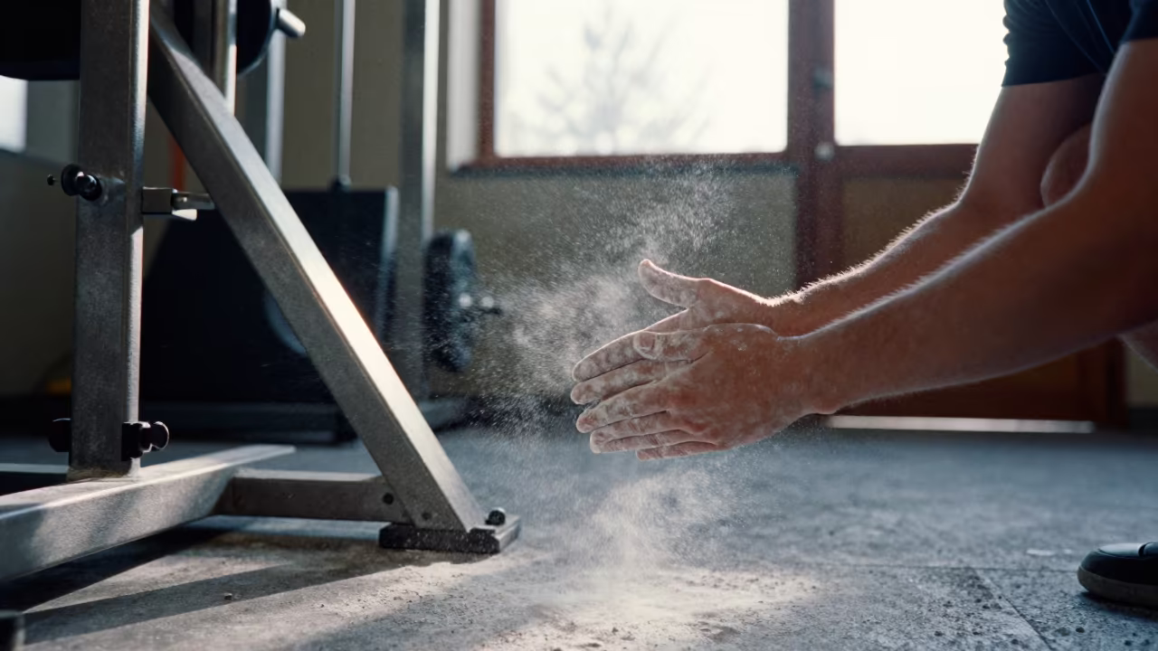 Winter Weightlifter Chalking Hands in Terni Workshop in in a workshop in Terni