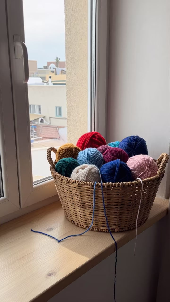 Winter Yarn Basket on Béjaïa Window Seat in on a window seat in Béjaïa