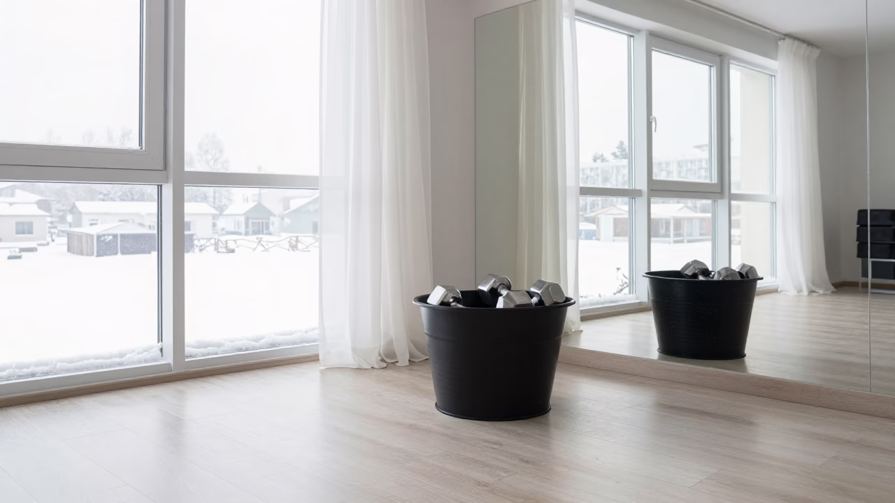 Winter Yoga Studio J-Cup Bin Morning Reset in inside a yoga studio before the session begins in Astana