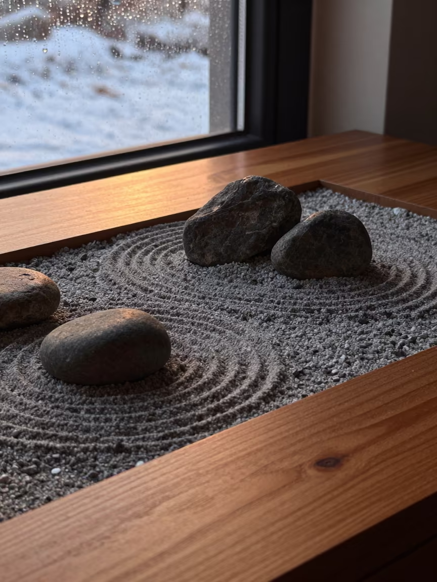Winter Zen Garden on Łódź Desk in on a writing desk in Łódź