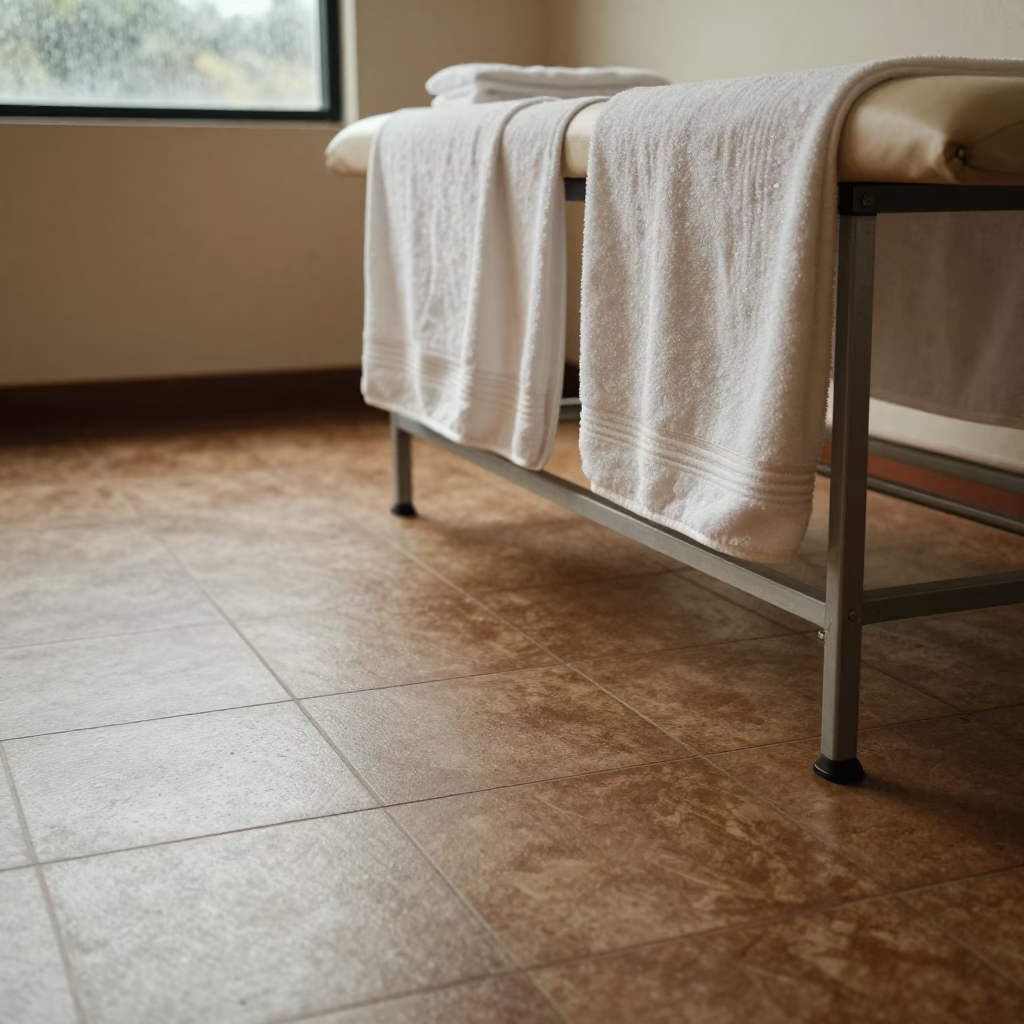 Wipe Station Low Angle in Warri Yoga Studio in inside a yoga studio before the session begins in Warri