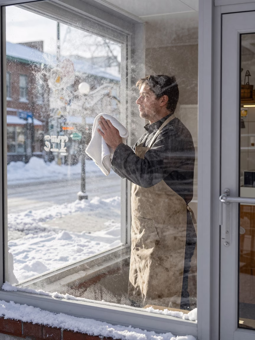 Wiping Condensation in Montreal in in Montreal, Quebec, Canada