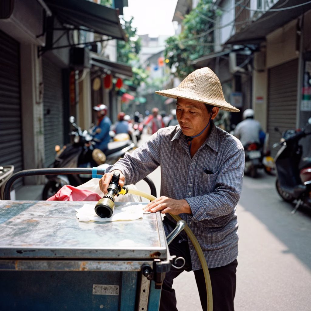 Wiping Counter in Hanoi in in Hanoi, Vietnam