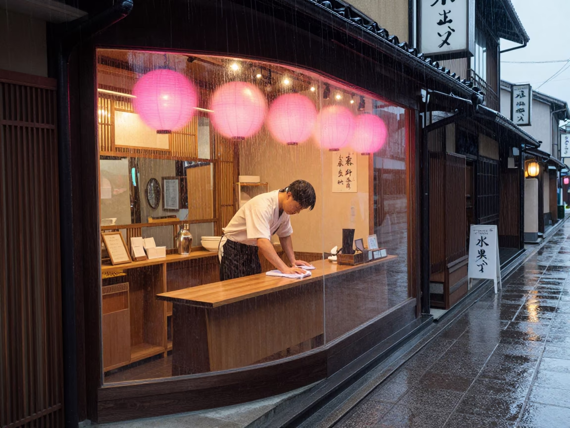 Wiping Counter in Kyoto in in Kyoto, Japan