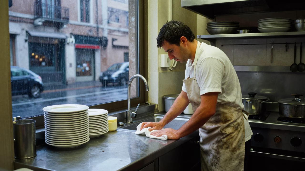 Wiping Counter in Rome in in Rome, Italy